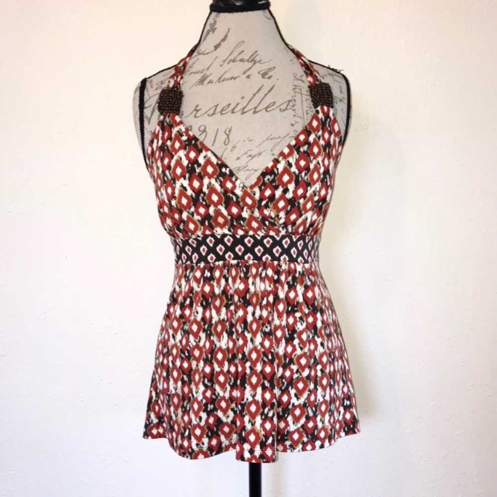APT. 9 | Southwest Print Beaded Straps Halter Top